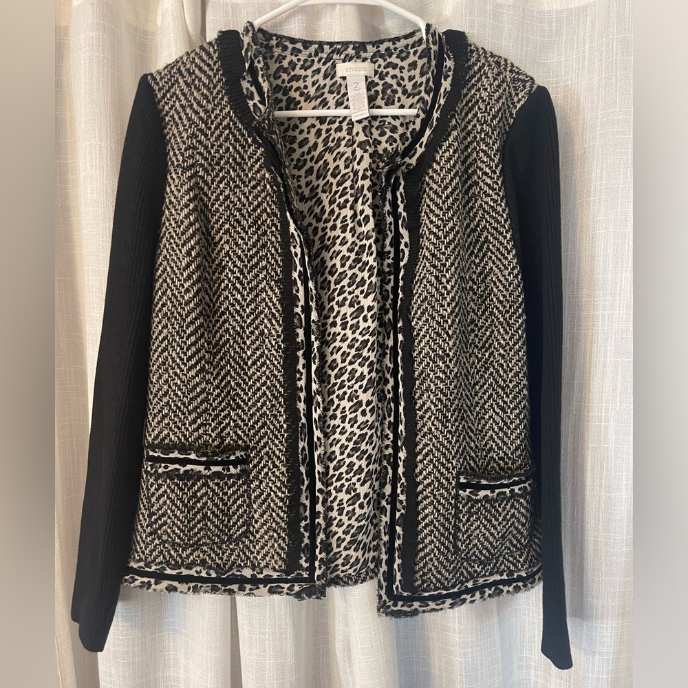 Chico’s Herringbone & Cheetah Print Blazer